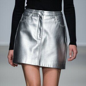 NWT $280 Apparis Size M silver Faux leather mini skirt M